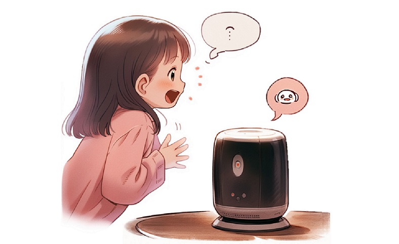 A child telling stories to an AI device